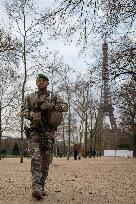 Sentinelle mission in front of the Eiffel Tower in Paris