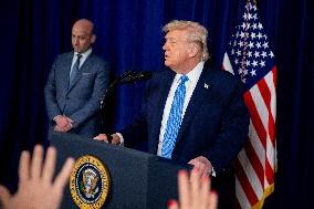 Donald Trump at news conference at the Mar-a-Lago Club in Palm Beach