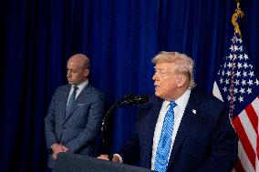 Donald Trump at news conference at the Mar-a-Lago Club in Palm Beach