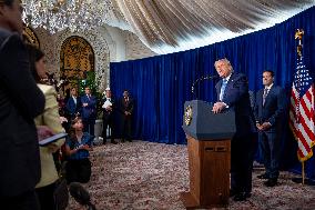 Donald Trump at news conference at the Mar-a-Lago Club in Palm Beach