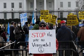 Protest Outside Of White House Against U.S. Military Strike On Venezuela - Washington