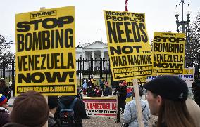 Protest Outside Of White House Against U.S. Military Strike On Venezuela - Washington