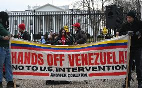 Protest Outside Of White House Against U.S. Military Strike On Venezuela - Washington