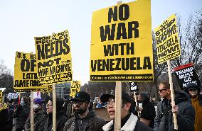 Protest Outside Of White House Against U.S. Military Strike On Venezuela - Washington