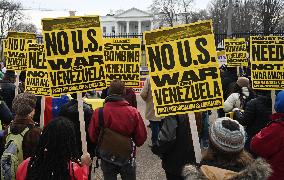 Protest Outside Of White House Against U.S. Military Strike On Venezuela - Washington