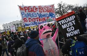 Protest Outside Of White House Against U.S. Military Strike On Venezuela - Washington
