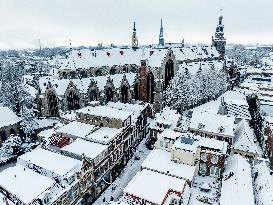Gouda Overview In The Snow - Netherlands