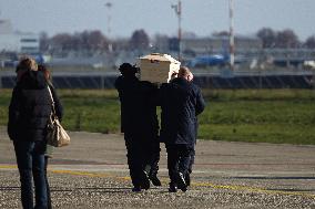 Coffins Of Crans Montana Fire Victims Arrive At Linate Airport - Milan