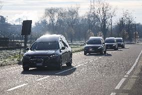 Coffins Of Crans Montana Fire Victims Arrive At Linate Airport - Milan