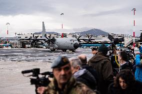 Coffins Of Crans Montana Fire Victims Arrive At Linate Airport - Milan