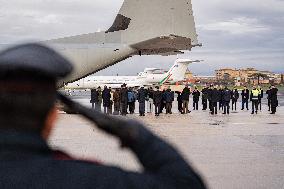 Coffins Of Crans Montana Fire Victims Arrive At Linate Airport - Milan