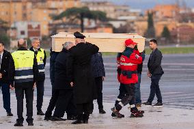 Coffins Of Crans Montana Fire Victims Arrive At Linate Airport - Milan