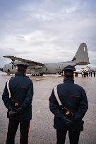 Coffins Of Crans Montana Fire Victims Arrive At Linate Airport - Milan