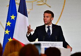 President Macron At The Traditional Epiphany Galette Ceremony - Paris