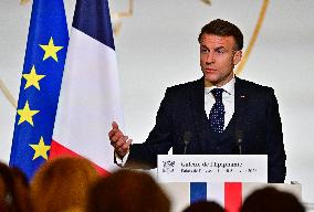 President Macron At The Traditional Epiphany Galette Ceremony - Paris