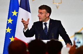 President Macron At The Traditional Epiphany Galette Ceremony - Paris