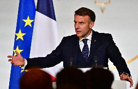 President Macron At The Traditional Epiphany Galette Ceremony - Paris