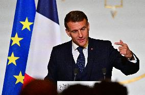 President Macron At The Traditional Epiphany Galette Ceremony - Paris