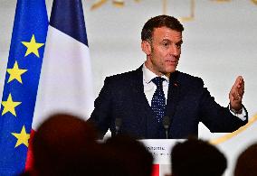 President Macron At The Traditional Epiphany Galette Ceremony - Paris