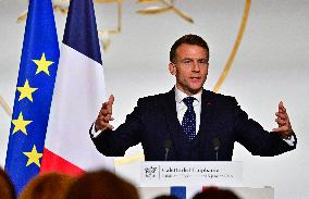 President Macron At The Traditional Epiphany Galette Ceremony - Paris