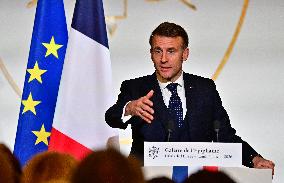President Macron At The Traditional Epiphany Galette Ceremony - Paris