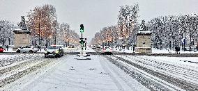 Snowfall Over Invalides and Concorde - Paris