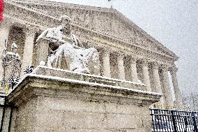 Snowfall Over Invalides and Concorde - Paris