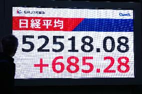 Nikkei stock index closes at record high