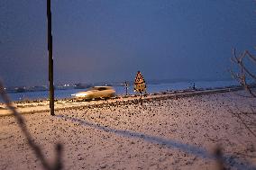 Illustration - Snowstorm Affects Traffic In Essonne - France