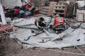 Makeshift Civil Defense Station in Gaza