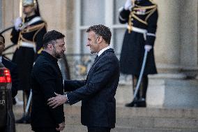 Macron Welcomes Zelensky at the Elysee Palace - Paris