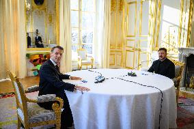Macron Meets Zelensky at the Elysee Palace - Paris