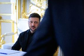 Macron Meets Zelensky at the Elysee Palace - Paris