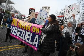 Protesters gather to denounce Trump administration's actions in venezuela