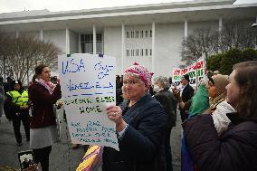 Protesters gather to denounce Trump administration's actions in venezuela