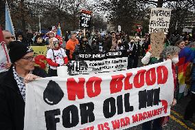 Protesters gather to denounce Trump administration's actions in venezuela