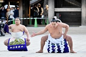 Sumo: Ring-entering ceremony at Tokyo shrine
