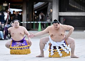 Sumo: Ring-entering ceremony at Tokyo shrine