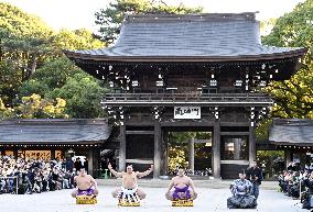 Sumo: Ring-entering ceremony at Tokyo shrine