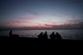 Displaced Palestinians at Gaza Seaport