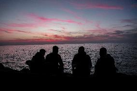 Displaced Palestinians at Gaza Seaport