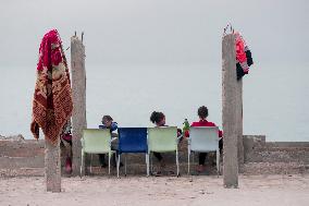 Displaced Palestinians at Gaza Seaport