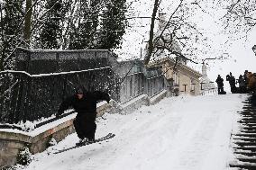 Slip Under Snow in Montmartre - Paris