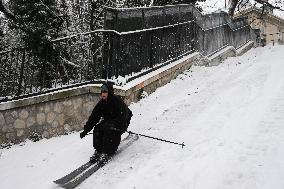 Slip Under Snow in Montmartre - Paris