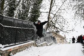 Slip Under Snow in Montmartre - Paris