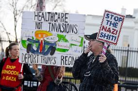 Protesters gather to denounce raids conducted by the US Immigration and Customs Enforcement (ICE)