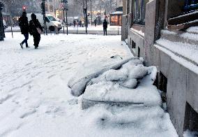 Homeless People Under The Snow - Paris