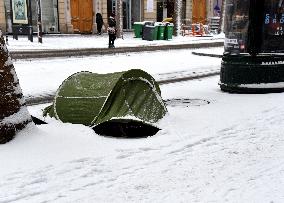 Homeless People Under The Snow - Paris