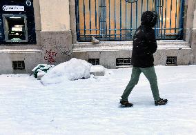 Homeless People Under The Snow - Paris