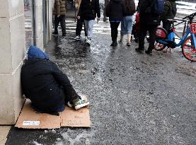 Homeless People Under The Snow - Paris
